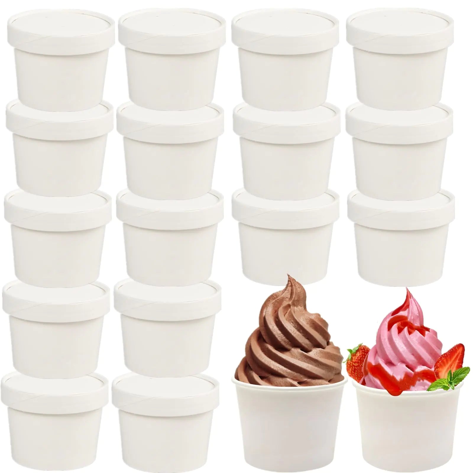 CEZOOWYEX 75 Pack Paper Food Containers with Lids 8 Oz Cardboard Ice Cream Portion Cups Reusable To Go Hot Dessert Bowls for Christmas Thanksgiving Gathering White
