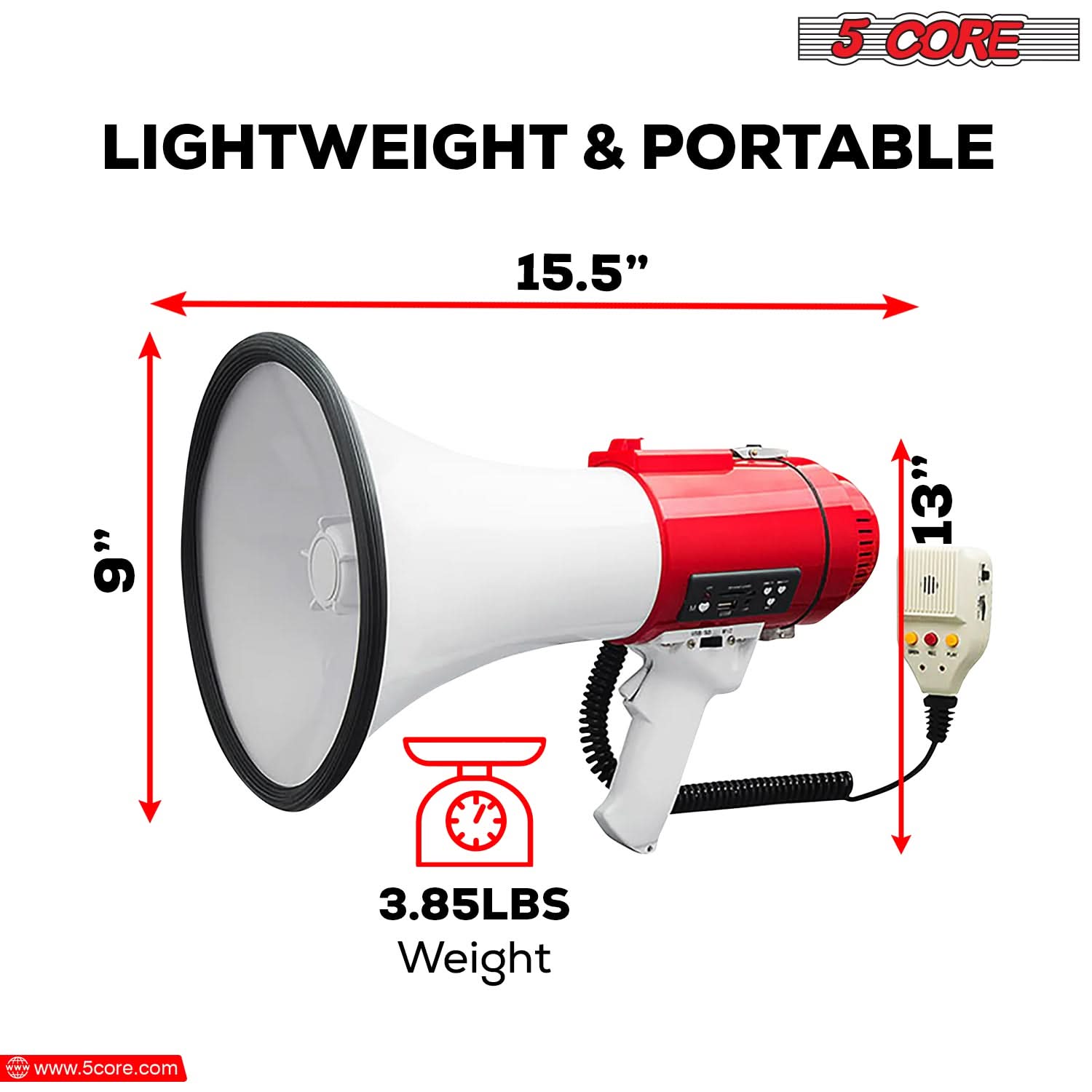 5Core Megaphone Bullhorn Speaker Pro 60W Bull Horn Non Rechargeable