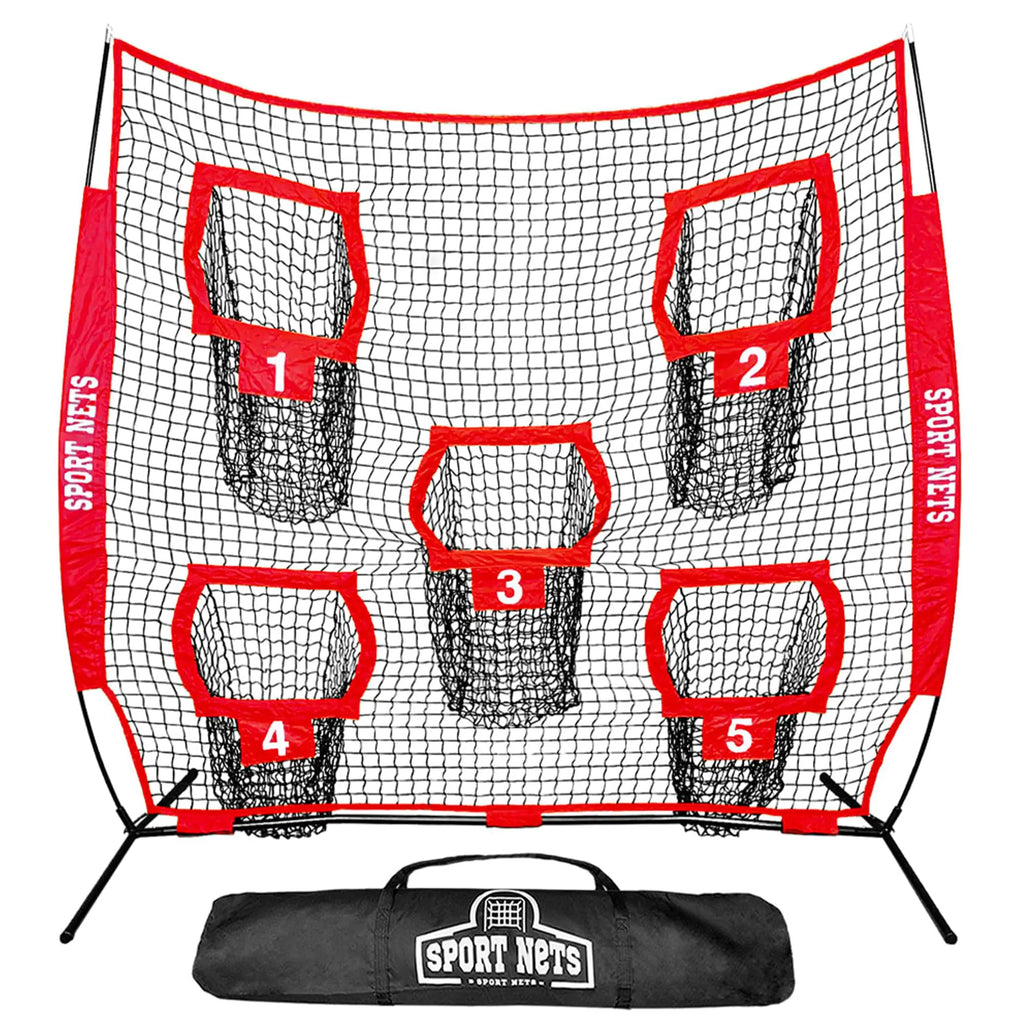 Heavy Duty 7x7 Football Throwing Net (Includes 5 Targets Pockets) with Carry Bag - Quick and Easy Setup for Efficient Quarterback Workouts - Perfect Your Bullseye Accuracy and Long Throws Techniques