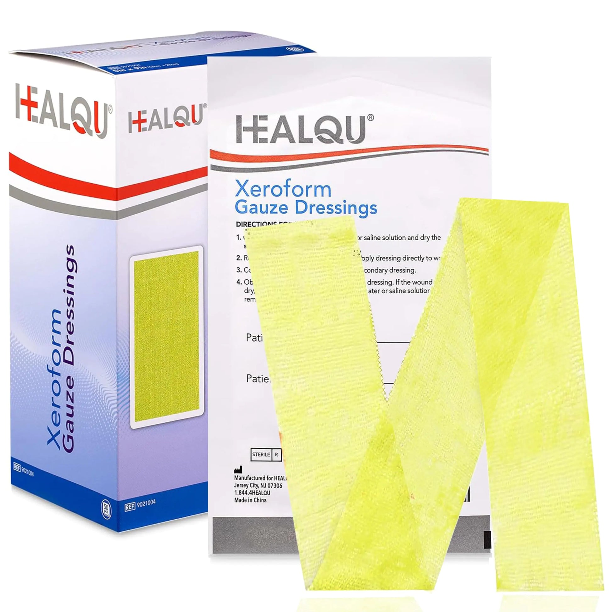HEALQU Medical Xeroform Petrolatum Dressing 1x8-50 Count - Non-Adherent Gauze Pad for Low Exudating Wounds - Fine Mesh Gauze Patch Sterile for Wound Care Lacerations Burns & Skin Grafts