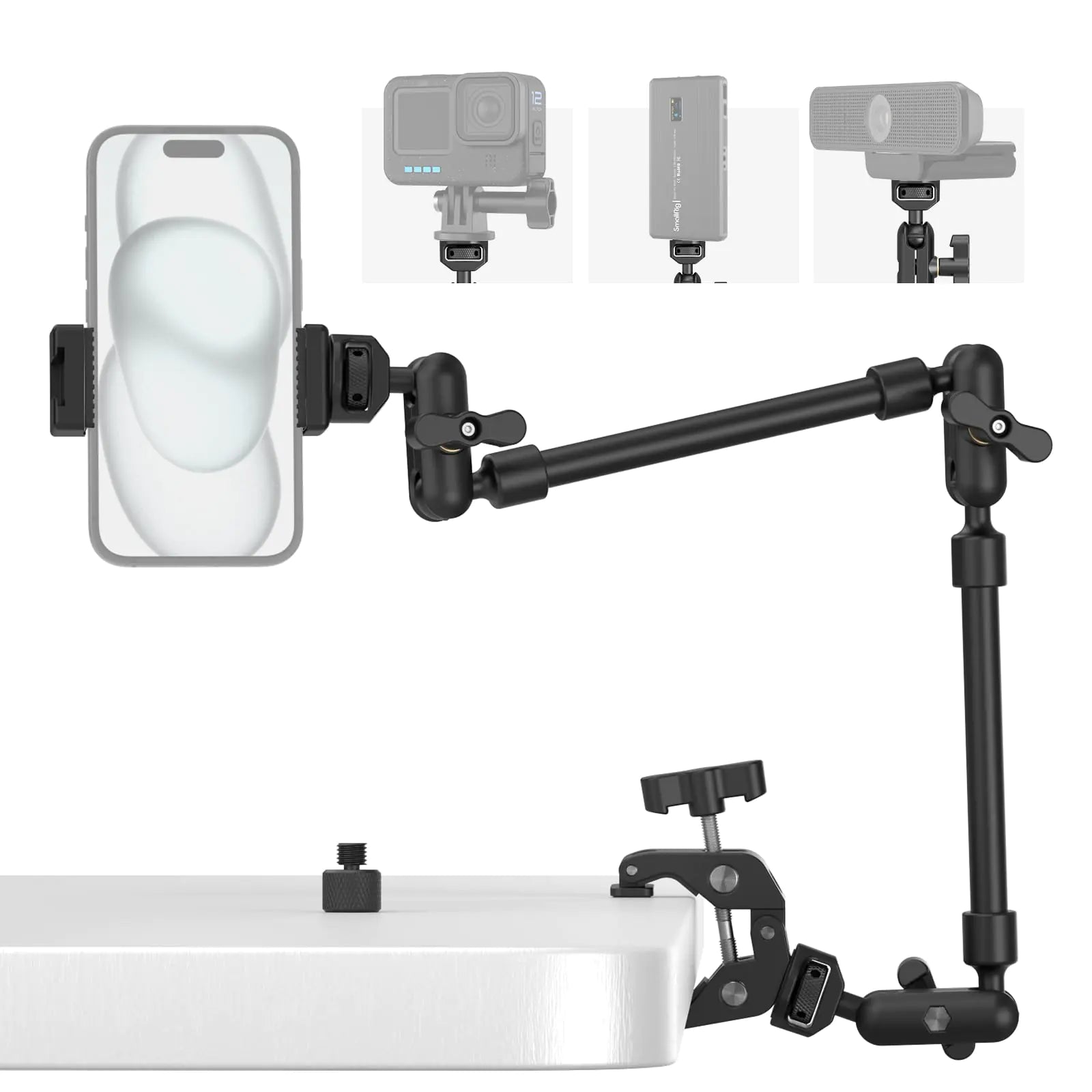 SMALLRIG 22" Magic Arm w Clamp Overhead Phone Mount Flexible Desk Camera Mount & Clamp Articulating Friction Boom Arm w Thread Adapter for Light Webcam Mic Action Camera
