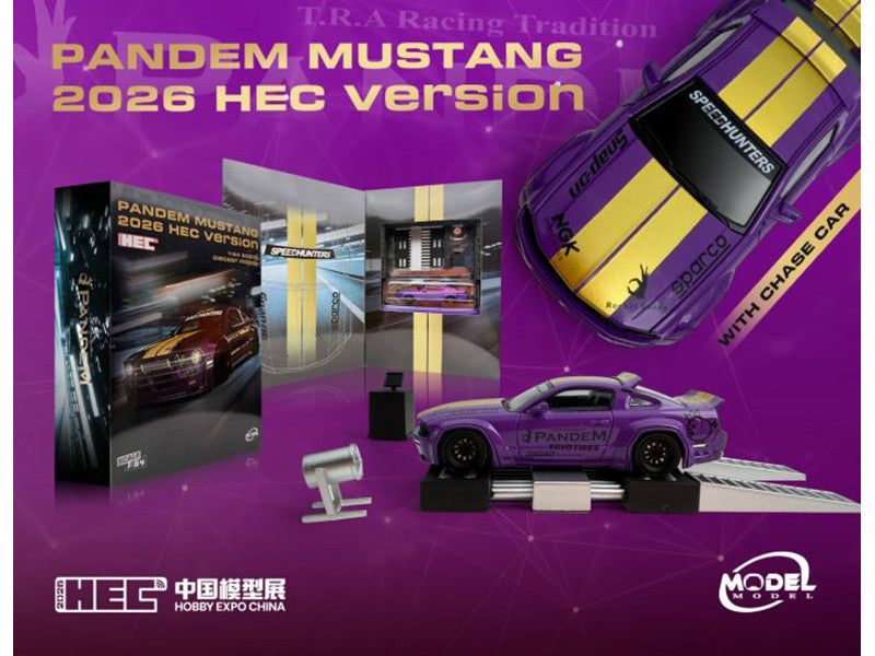 Pandem Mustang "SpeedHunters" Purple Metallic with Yellow Stripes "Hobby Expo China 2026 Event Edition" 1/64 Diecast Model Car by Model Model-1