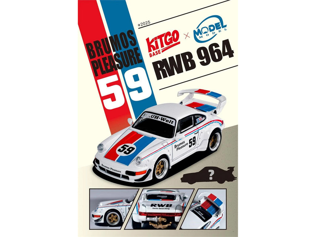 RWB 964 #59 "Brumos Pleasure" White with Red and Blue Stripes "KitGo Base" Series 1/64 Diecast Model Car by Model Model-4