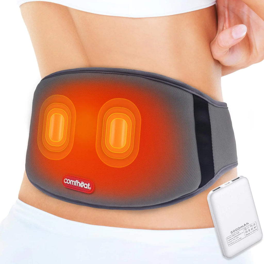comfheat Cordless Portable Heating Pad with Massager for Back Pain Relief for Cramps and Menstrual Lower Back Massager with 3 Heat Settings Auto-Off Heated Waist for Abdominal