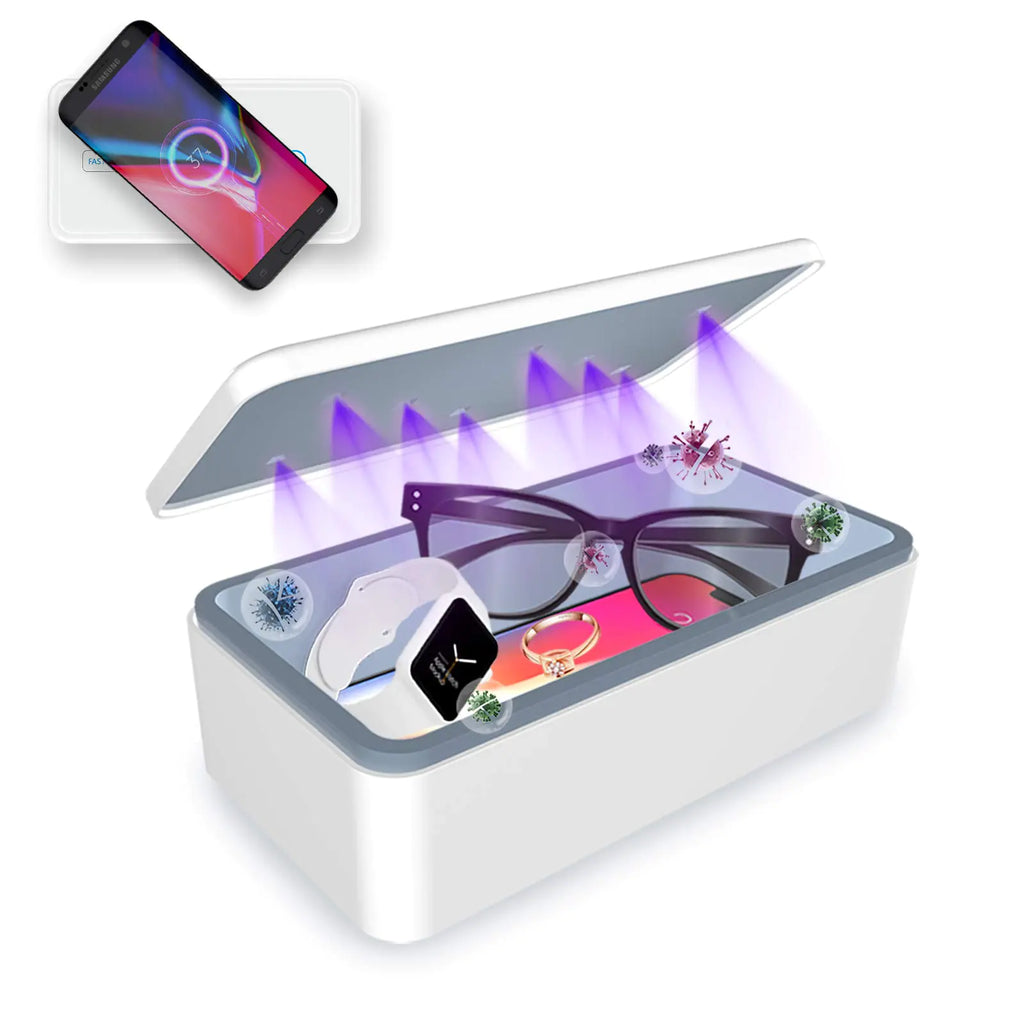 Cahot Multifunctional UV Light Sanitizer Box with Wireless Charging and 8 UV-C LED Lights for Phones Toothbrushes Jewelry and More