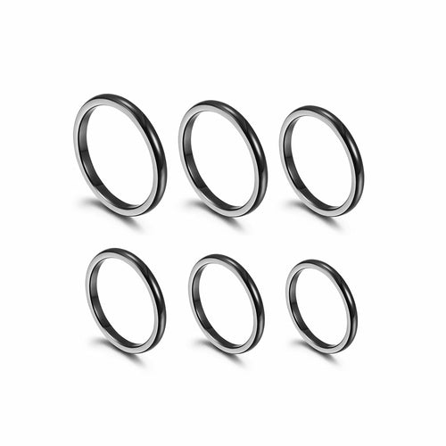 Black Thin Stack Rings, Set of 6, Size 4-9