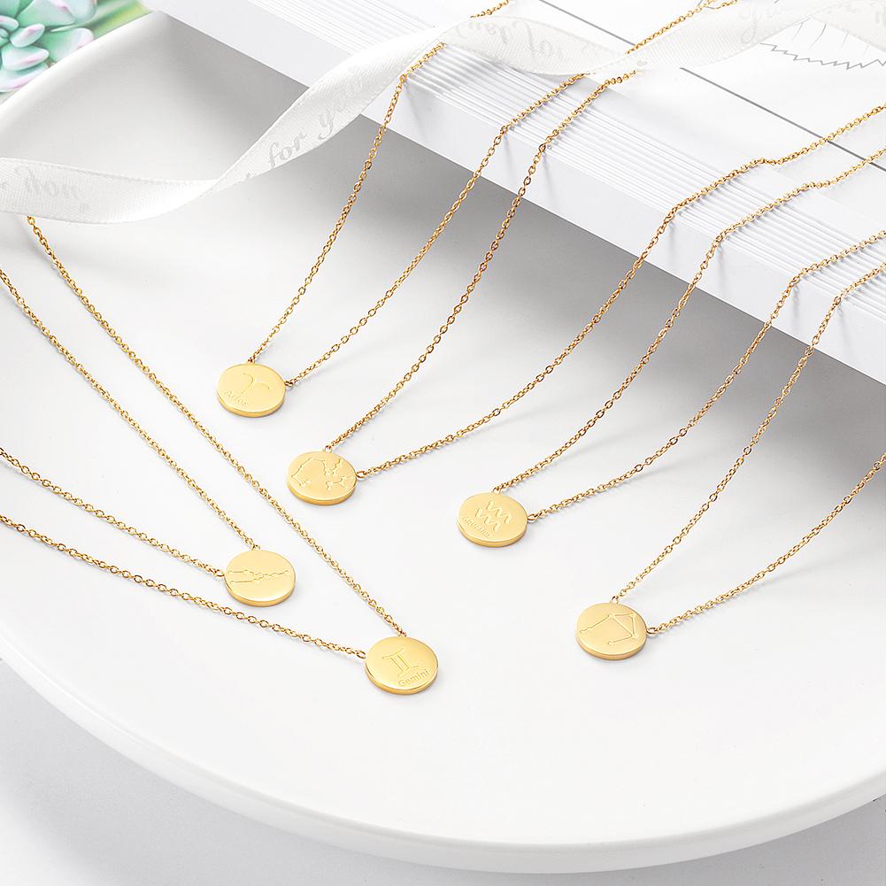 GLOSSY GOLD ROUND ZODIAC NECKLACE