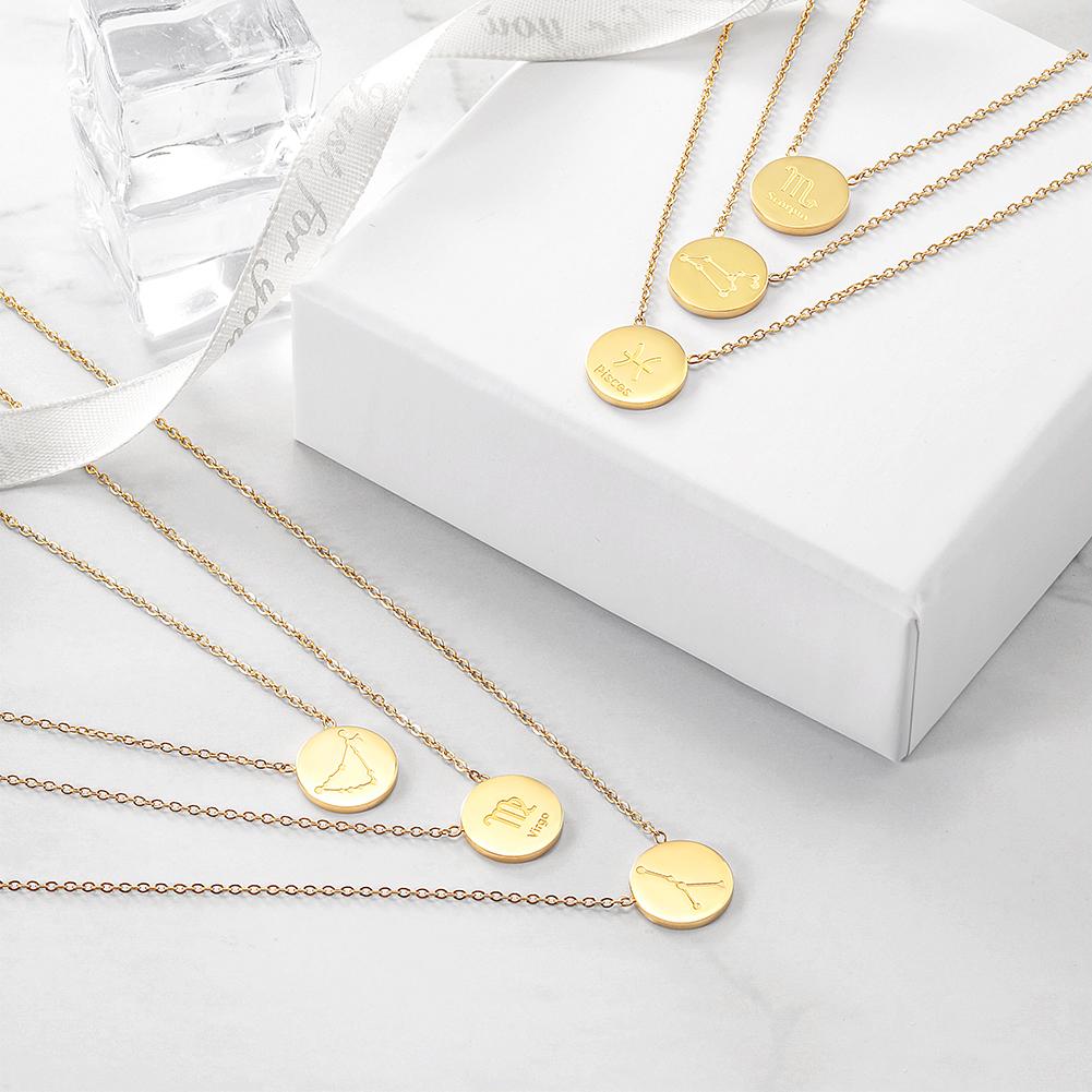 GLOSSY GOLD ROUND ZODIAC NECKLACE