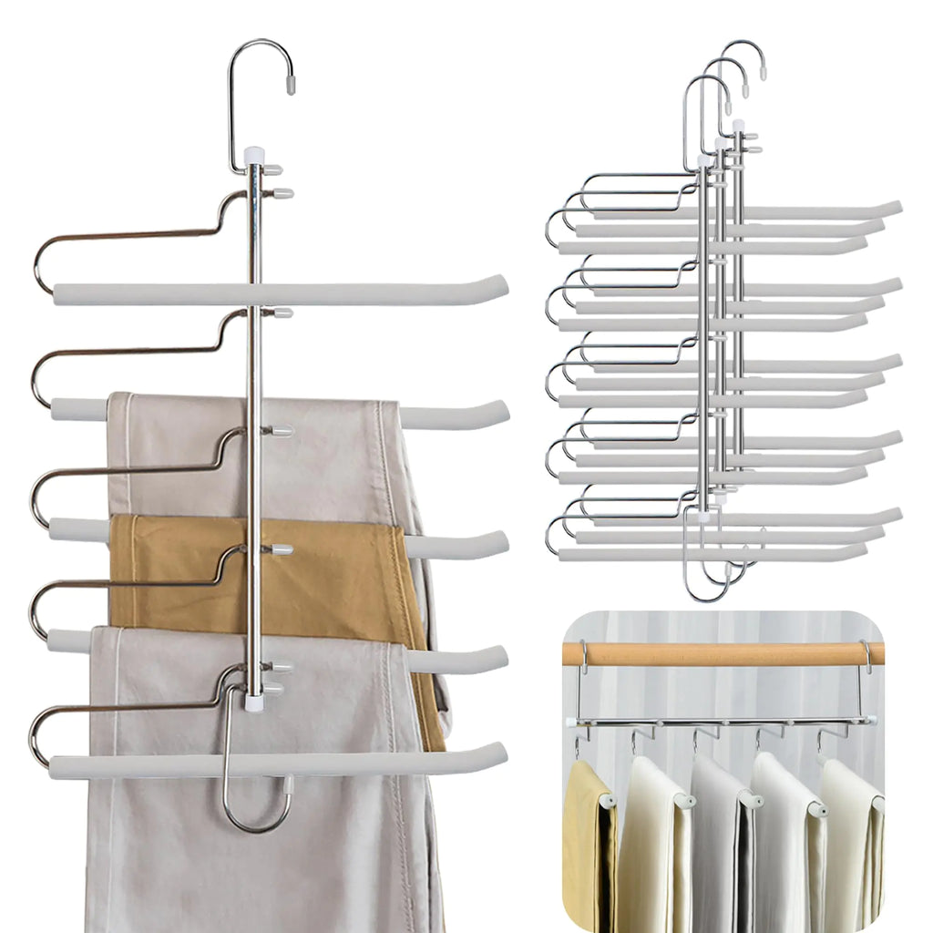 4 Pack Jeans Hangers Multifunctional Pants Rack Multiple Layers Pants Hangers Space Saving Stainless Steel Non Slip Closet Hangers for Jean Pant Slack Trouser