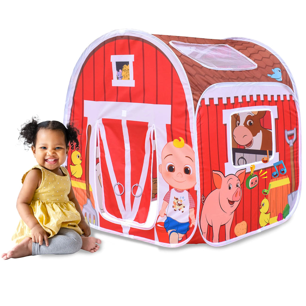 CoComelon Old MacDonalds Musical Barn Pop Up Tent – Easy to Setup Playhouse for Kids | Plays Music Roll Up Door and Mesh Windows