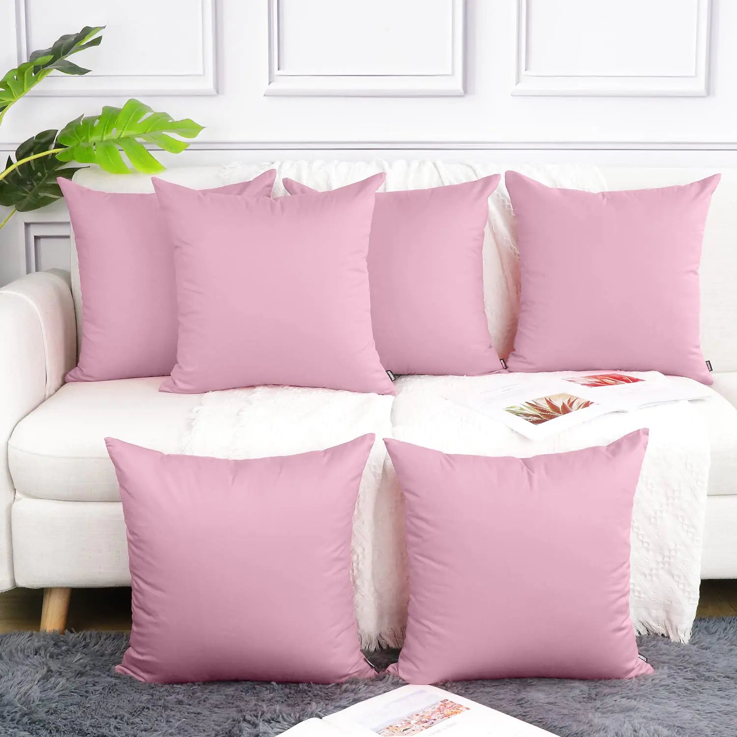 Coddsmz 6 Pack Decorative 100% Cotton Pillow Covers Square Cushion Cover Solid DIY Valentines Day Throw Pillowcase for Spring Home Bed SofaPink6 Pack-18" x 18"/45x45cm