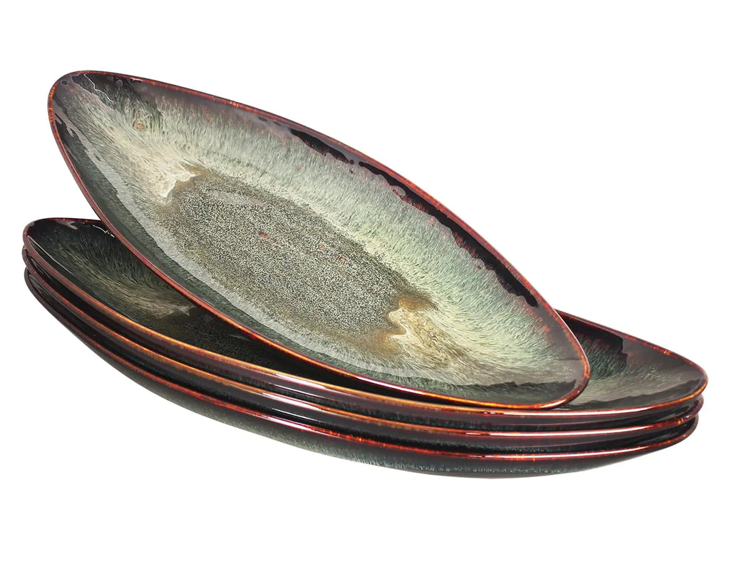 jinsongdafa Serving Platter Olives Plate Large Serving Tray Set of 4 for Entertaining Porcelain Trays and Platters Sushi Salad Plates Serving Dinnerware Appetizer Serving Tray Black reaction Glaze