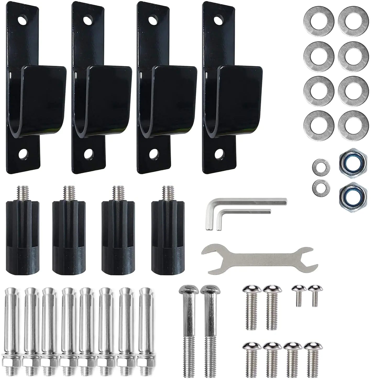 BESTHLS Wall Mounted Pull Up Bar Accessories - 4 Pack of Wall Mounted Iron J Hooks with Multiple Types of Screws for Wall Mounted Pull Up Bar Chin Up Bar Station