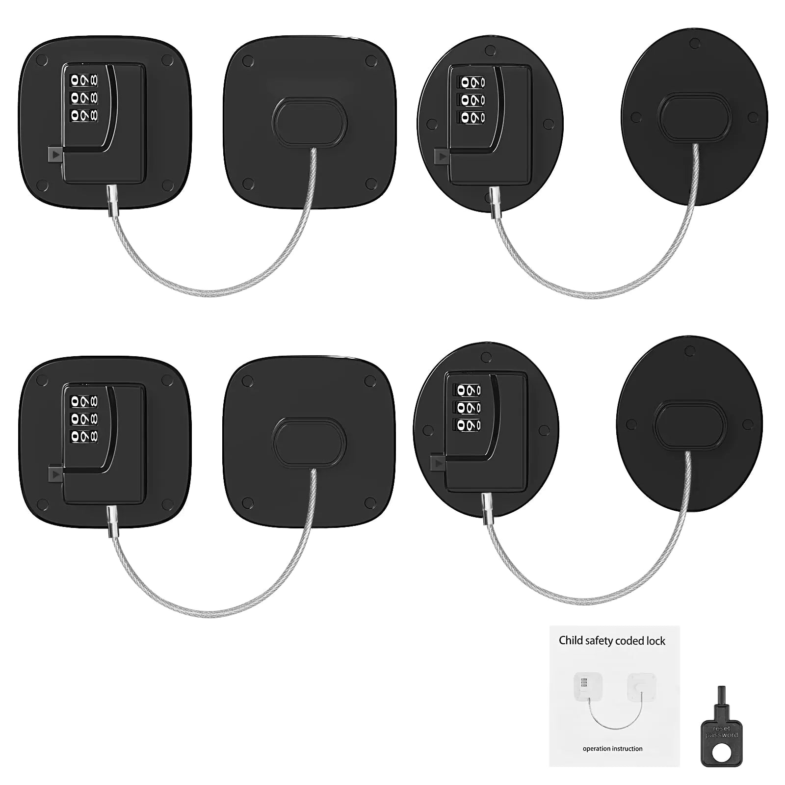 Koalafast Refrigerator LockAdhesive Fridge Locks for Kids with CombinationChild Proof Cabinet Locks for FridgeCabinets DrawersClosetsWindowsDoors-4 Packs(Square And Ellipse)