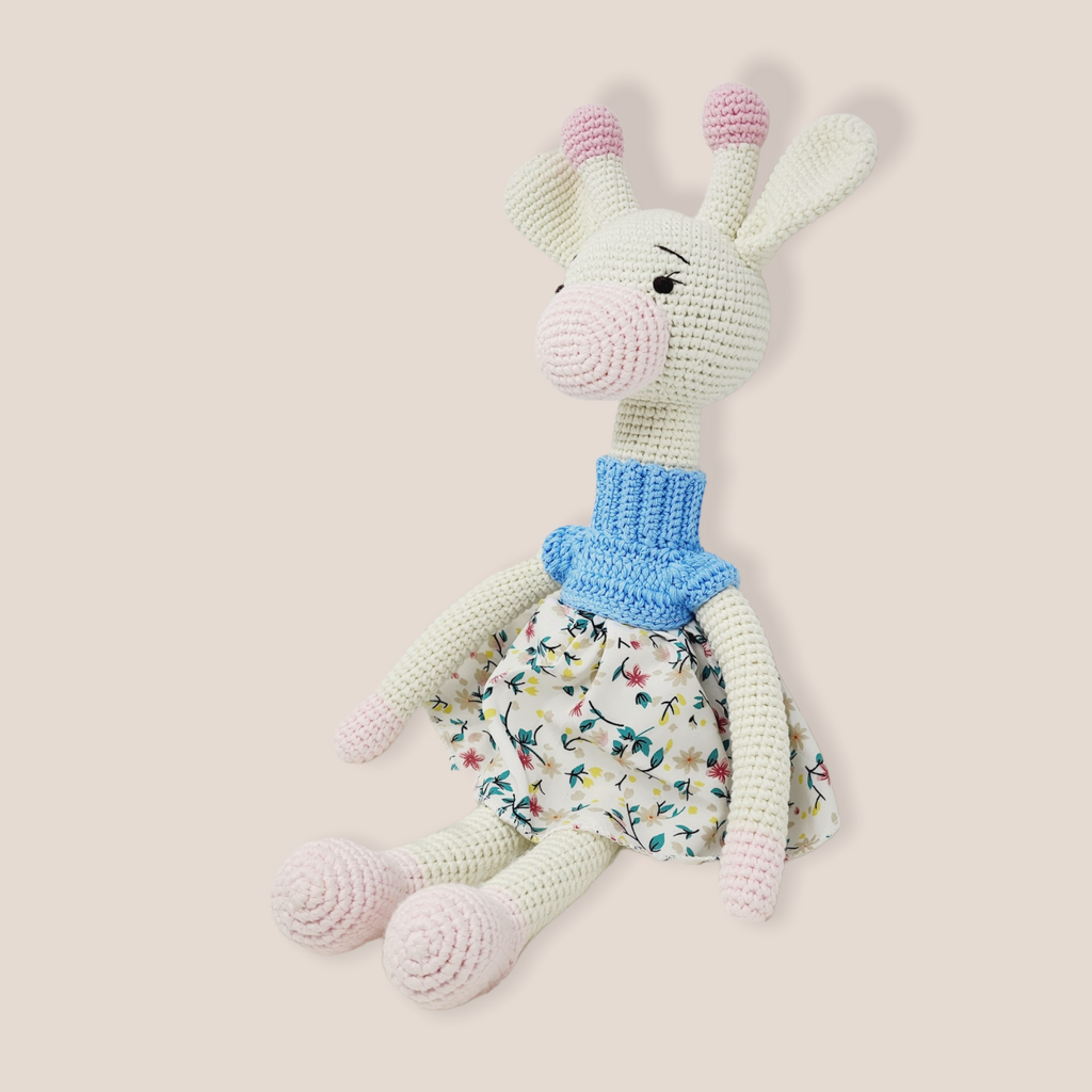 Crochet Giraffe Stuff Animal Toy Large Girl Doll in Dress, Amigurimi
