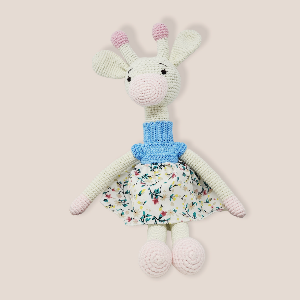 Crochet Giraffe Stuff Animal Toy Large Girl Doll in Dress, Amigurimi