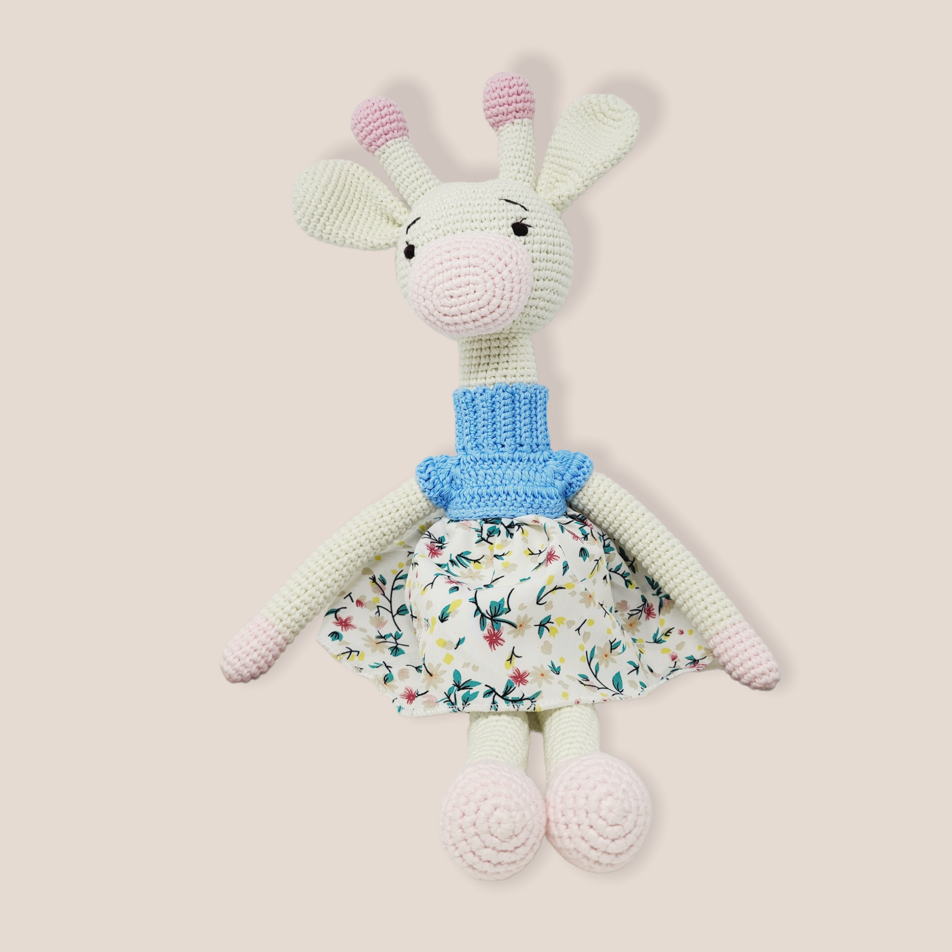 Crochet Giraffe Stuff Animal Toy Large Girl Doll in Dress, Amigurimi