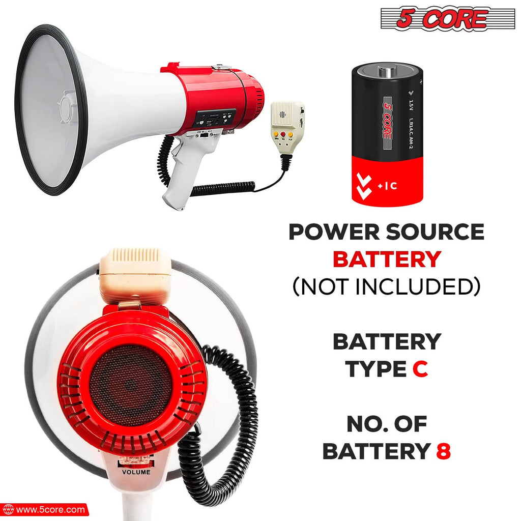 5Core Megaphone Bullhorn Speaker Pro 60W Bull Horn Non Rechargeable