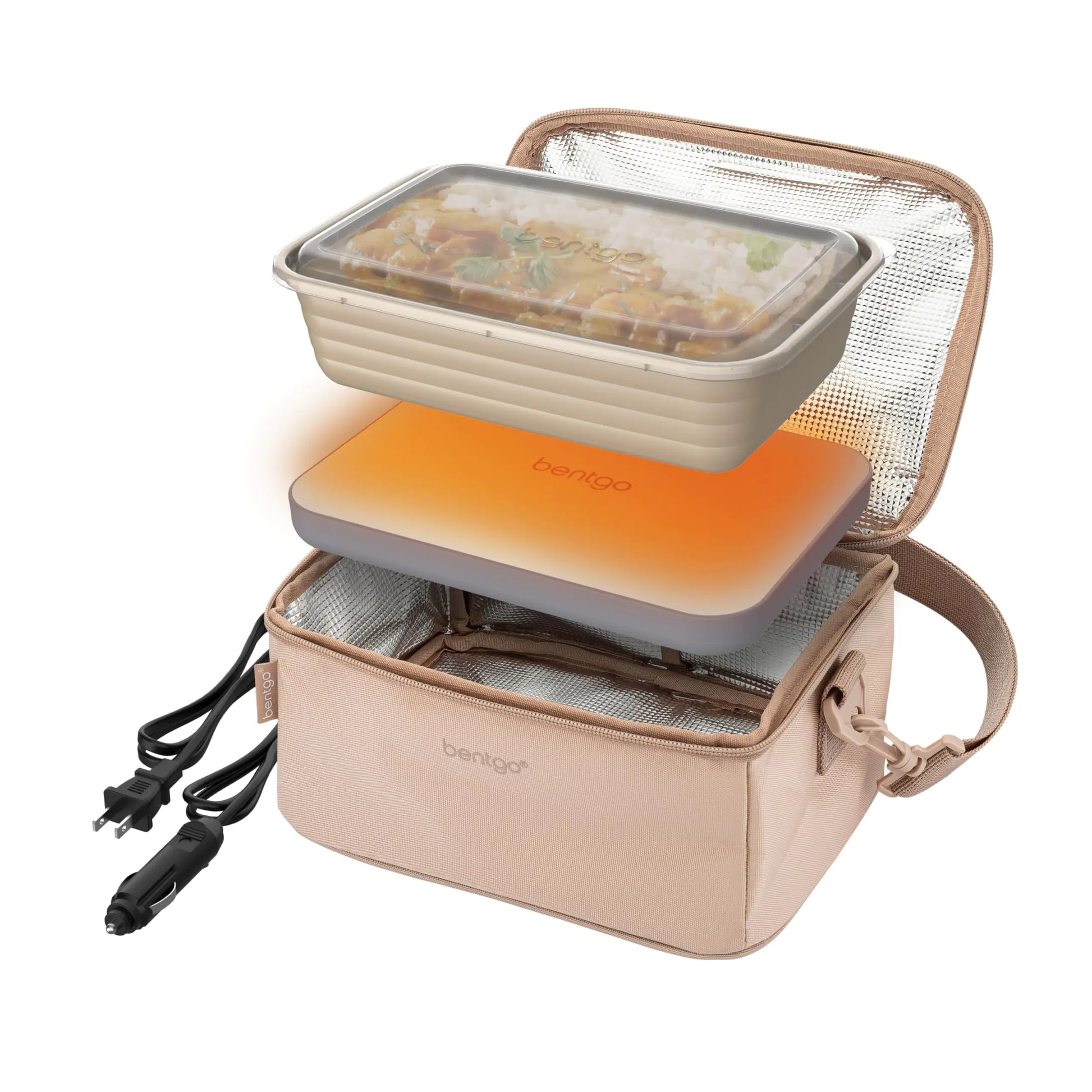 Bentgo Heat - Electric Lunch Bag & Food Warmer for Reheating Meals in Car at Work & More - Heated Lunch Box Warmer for Adults Students & Shift Workers 12V/24V Auto & 120V Wall Cords (Sand)