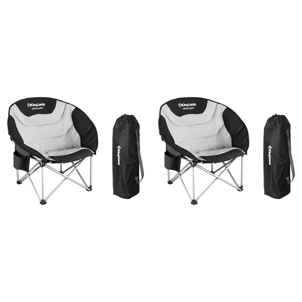 KingCamp Folding Portable Saucer Moon Lounge Chair with Cupholder Storage Pocket for Indoor Home or Outdoor Camping and Tailgating Black/Medium Gray