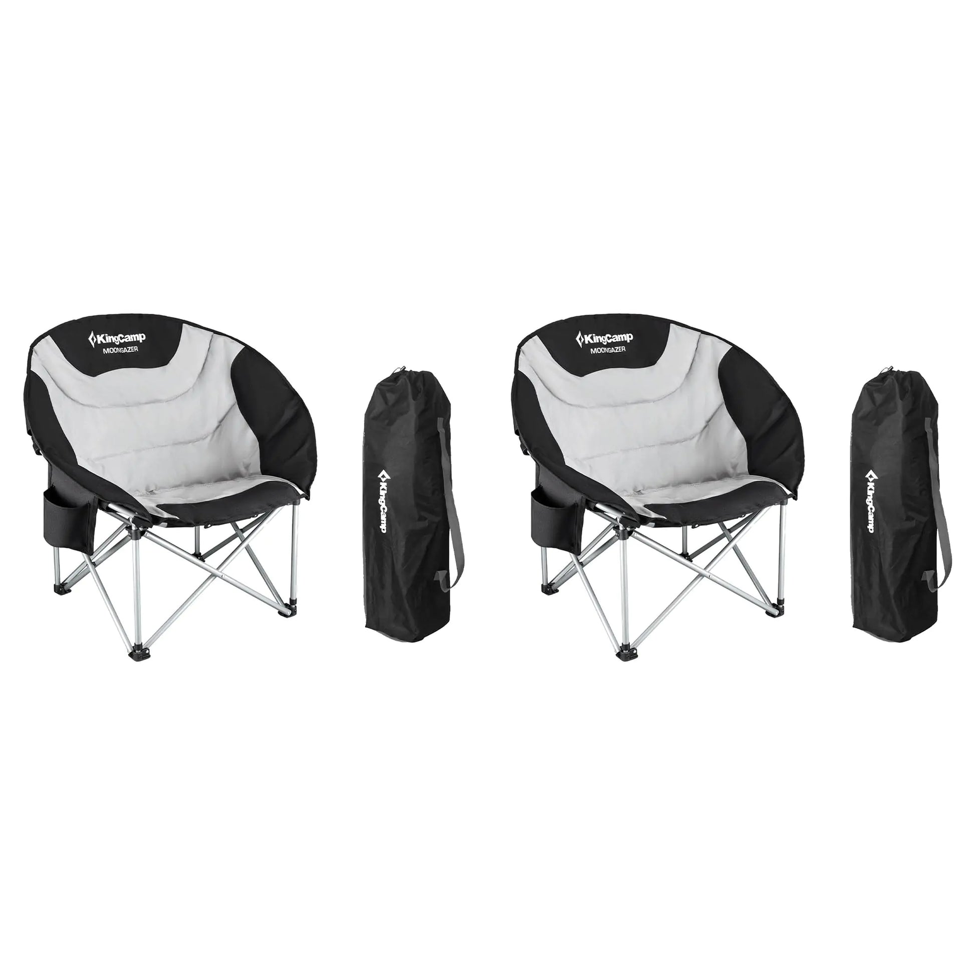 KingCamp Folding Portable Saucer Moon Lounge Chair with Cupholder Storage Pocket for Indoor Home or Outdoor Camping and Tailgating Black/Medium Gray