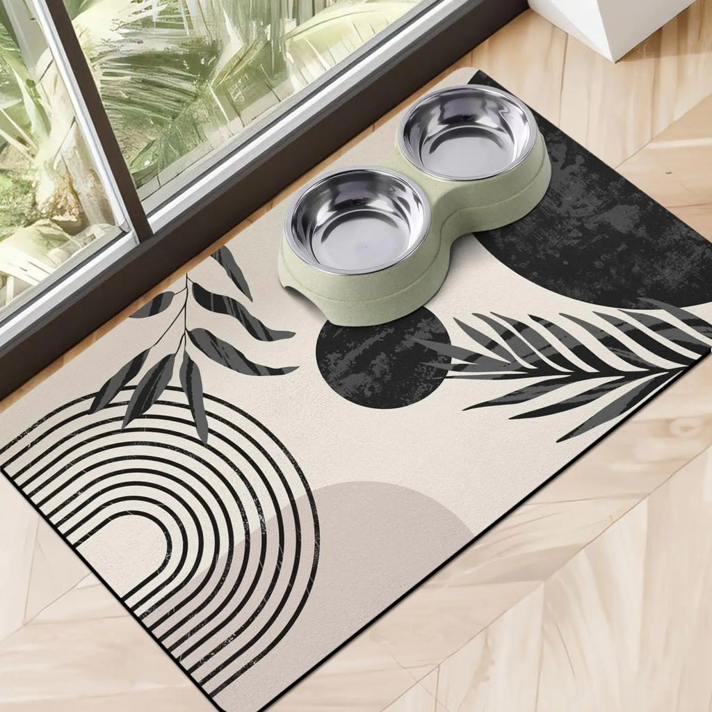 Dog Food Mats for Floors Super Absorbent Pet Cat Food Mat - Non Slip Dog Bowl Mats for Food and Water Eco-Friendly Boho Dog Placemats Feeding Mat