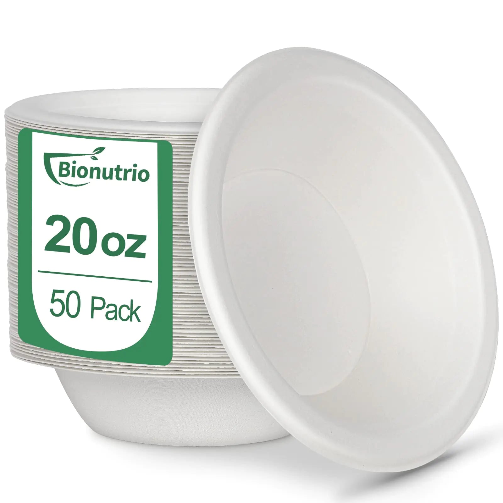 20oz Paper Bowls Disposable 50 Pack Disposable Heavy Duty Bowls for Hot Soup Salad Ice Cream Hot and Cold Food Compostable Paper Bowls Biodegradable White Bagasse Bowls