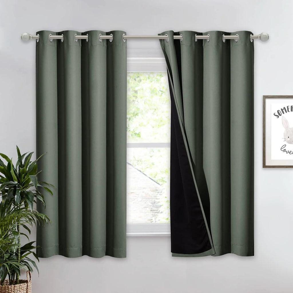 NICETOWN Dark Mallard 100% Blackout Lined Curtain 2 Thick Layers Completely Blackout Window Treatment Thermal Insulated Drape for Kitchen/Bedroom (1 PC 52 inches Width x 63 inches Length Each Panel)