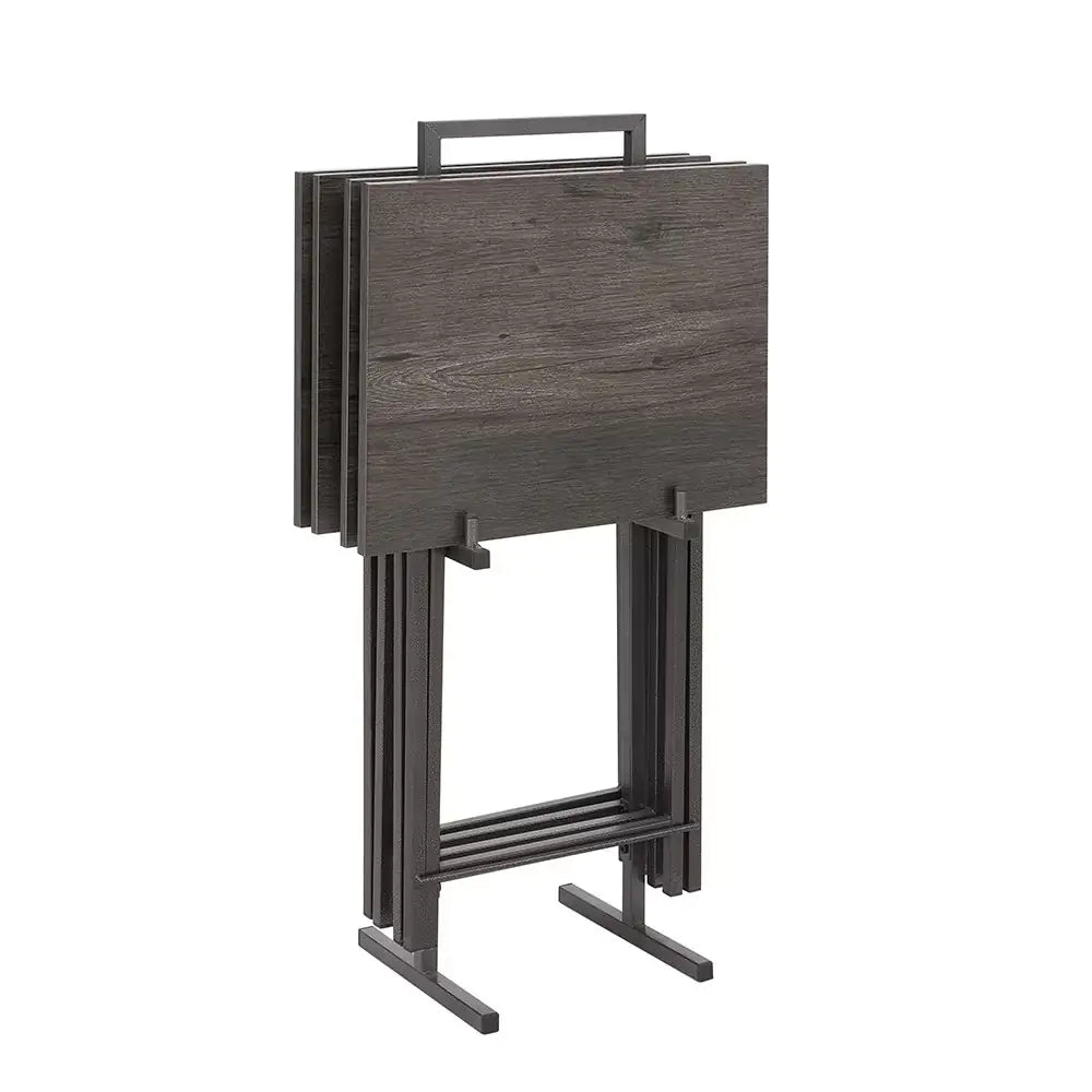 5 Piece Folding TV Tray Table Set,Foldable Sofa Side Table,End Table,Snack Table,Save Space,Grey