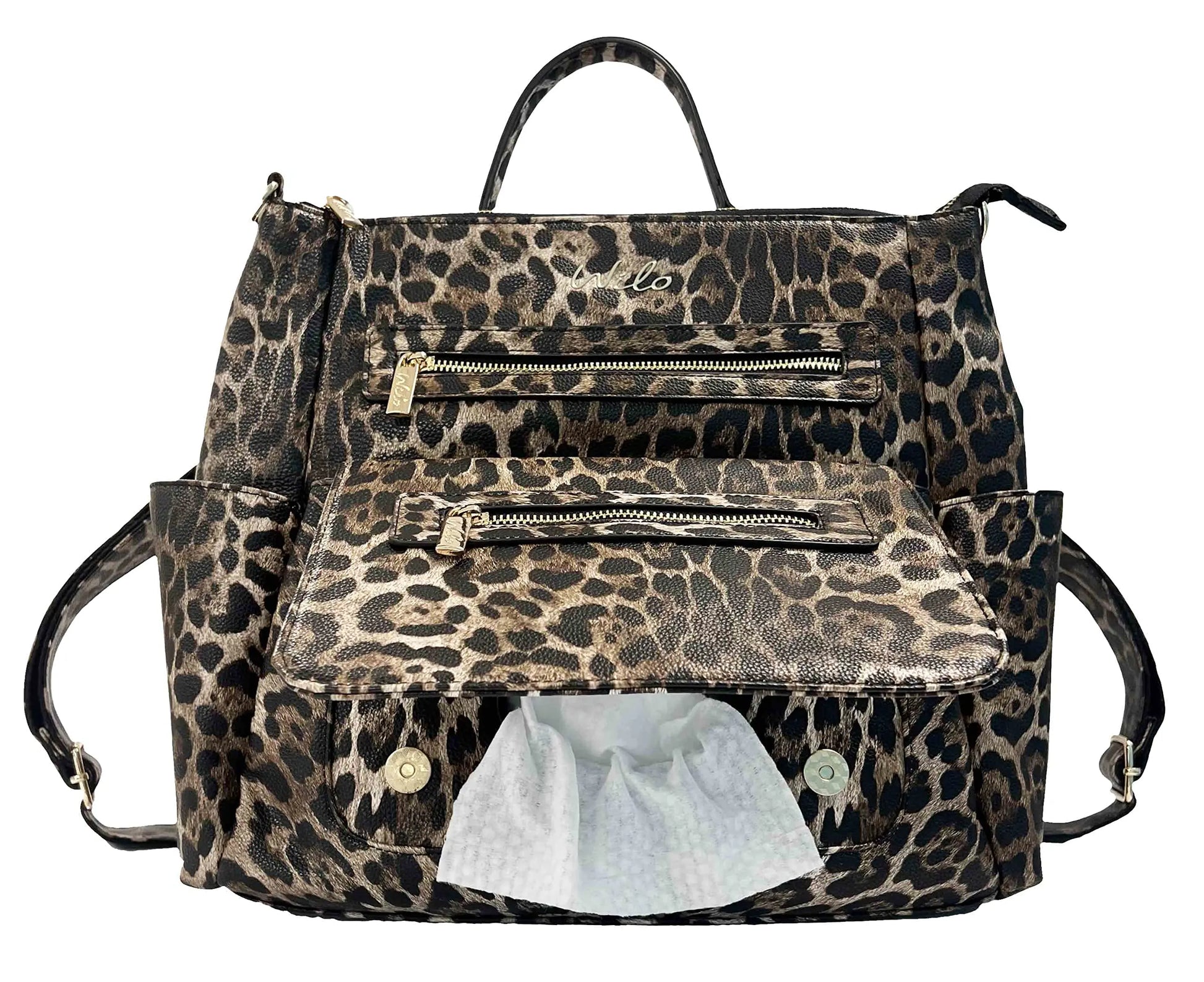 Wilo Small Baby Diaper Backpack Purse- Small Stylish Bag Purse Refillable Wet Wipe Dispenser Registry Shower Portable Changing Kit (Leopard)