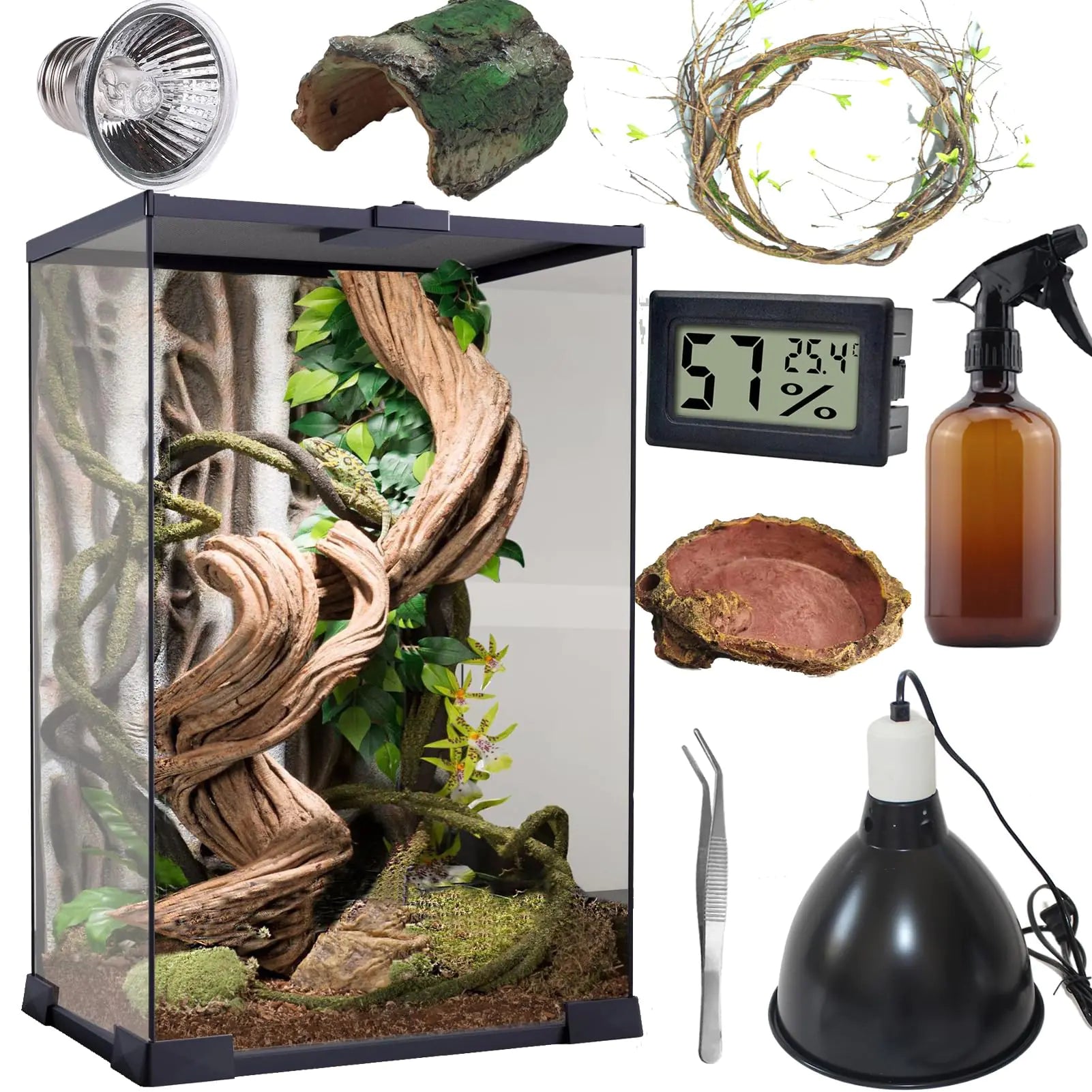 SARUFO Reptile Terrarium (9Pieces) 8 * 8 * 12 Amphibian Vertical Habitat Tank Starter Kit Suitable for Small Reptiles such as Geckos Snakes Lizards Chameleons Serpents(8 * 8 * 12 inchs)