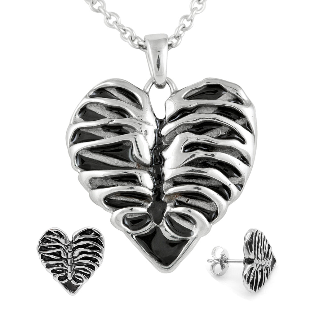 Heart Rib Cage Necklace & Earrings Set