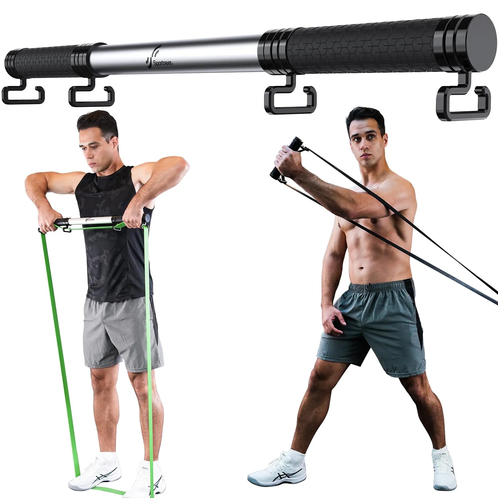 Resistance Band Bar Sportneer Detachable Workout Exercise Bar Handles for All Kinds Resistance Bands - 3 in 1 Power Lifting Fitness Bar for Home Gym Full Body Workout
