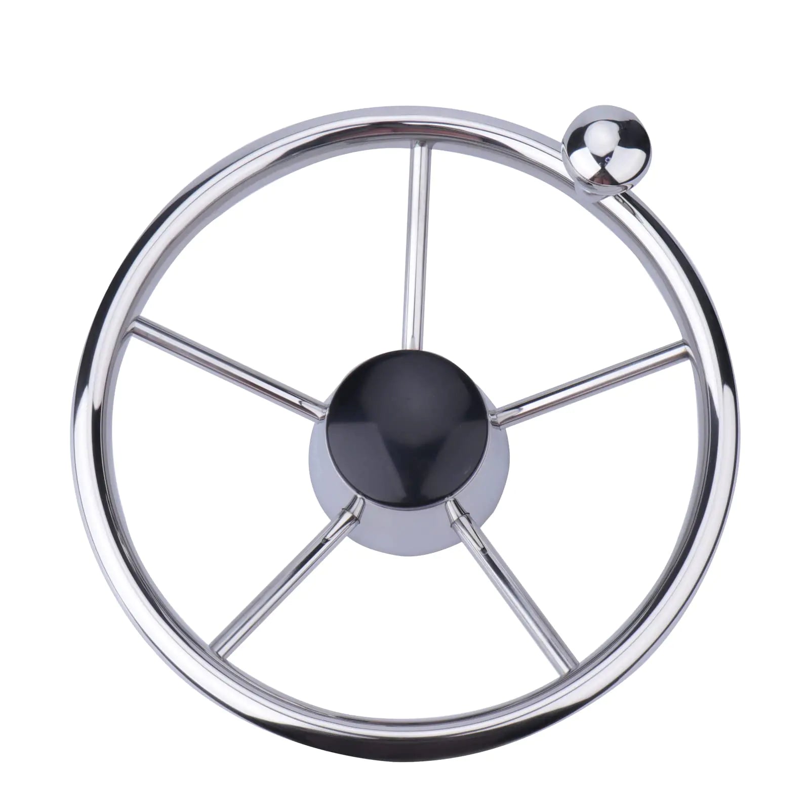 11 inch Sport Boat Steering Wheel Stainless Steel 5 Spoke 25 Degree Destroyer Style with Knob & Center Cap