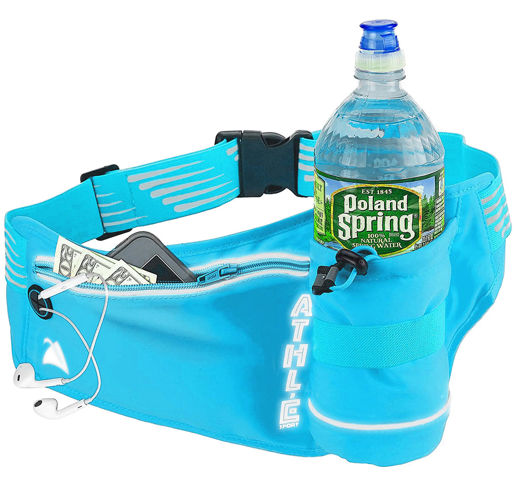 Athle Running Fanny Pack with Water Bottle Holder - Adjustable Running Belt With Water Bottle Holder and Storage Pouch - One Size Fits All - 360° Reflective - Travel Fanny Pack - Fits all phones