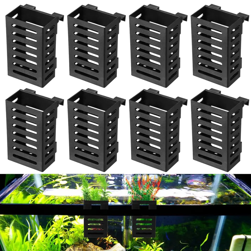 Lnrueg 8PCS Aquarium Plant Holder with Hooks Hanging Rimmed Tank Plant Pot Aquarium Planter Cups Upgraded Aquatic Planter Cups for Fish Tank Aquaponic Planter and Aquascape Decorations