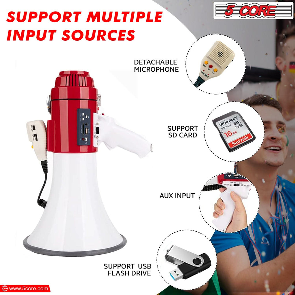 5Core Megaphone Bullhorn Speaker Pro 60W Bull Horn Non Rechargeable