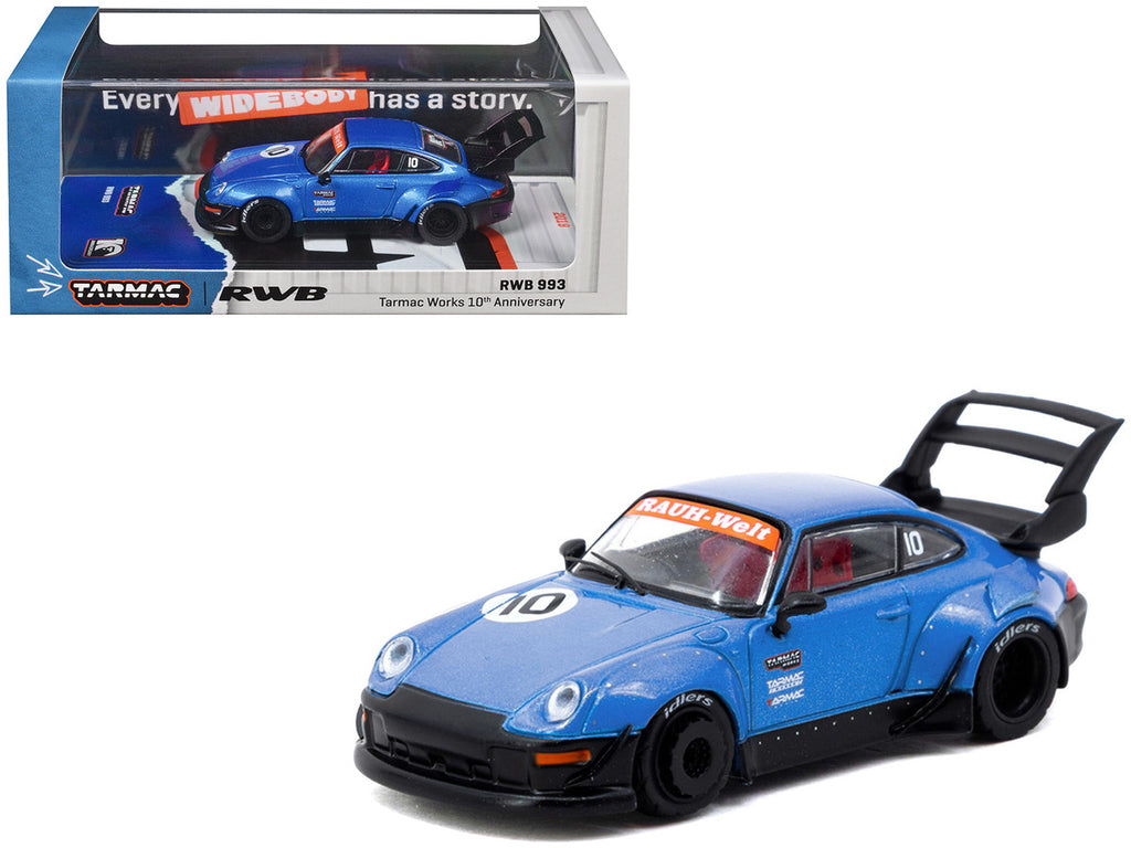 RWB 993 RHD (Right Hand Drive) #10 "Tarmac Works 10th Anniversary" Blue Metallic "Hobby64" Series 1/64 Diecast Model Car by Tarmac Works-0
