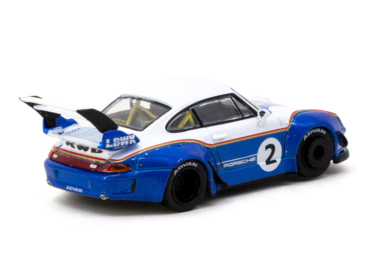 RWB 993 #2 "Liberty Walk" White and Blue Metallic with Container Packaging "Hobby64" Series 1/64 Diecast Model Car by Tarmac Works-2