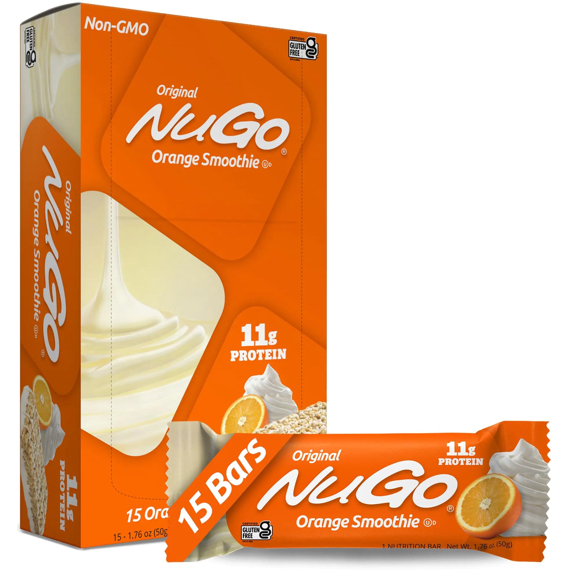 NuGo Protein Bar Orange Smoothie 11g Protein Gluten Free 15 Count