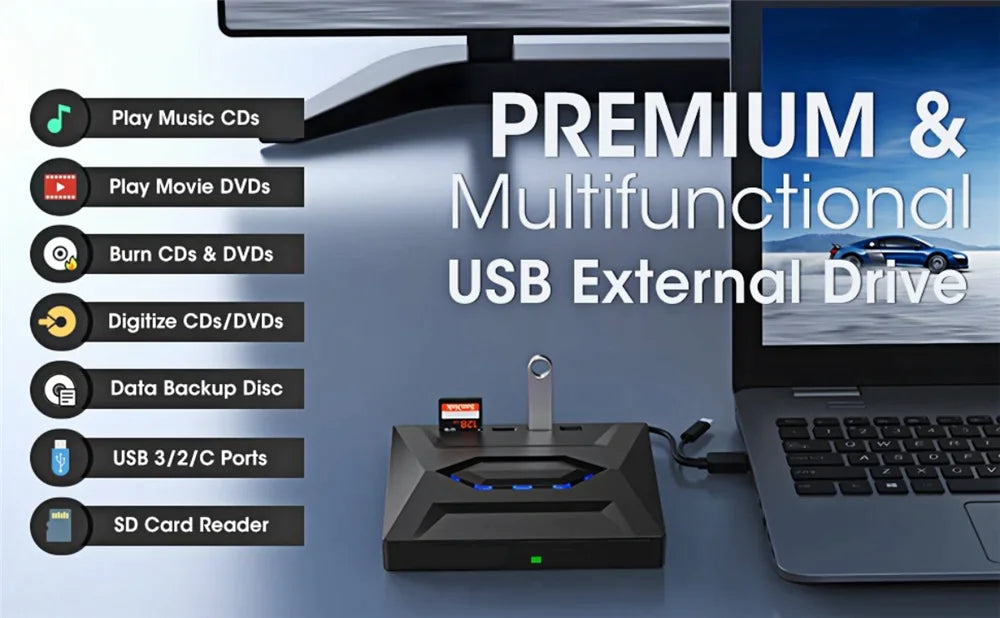 External CD DVD Drive USB 3.0 Writer Burner Player for PC Laptop Windows 11 10