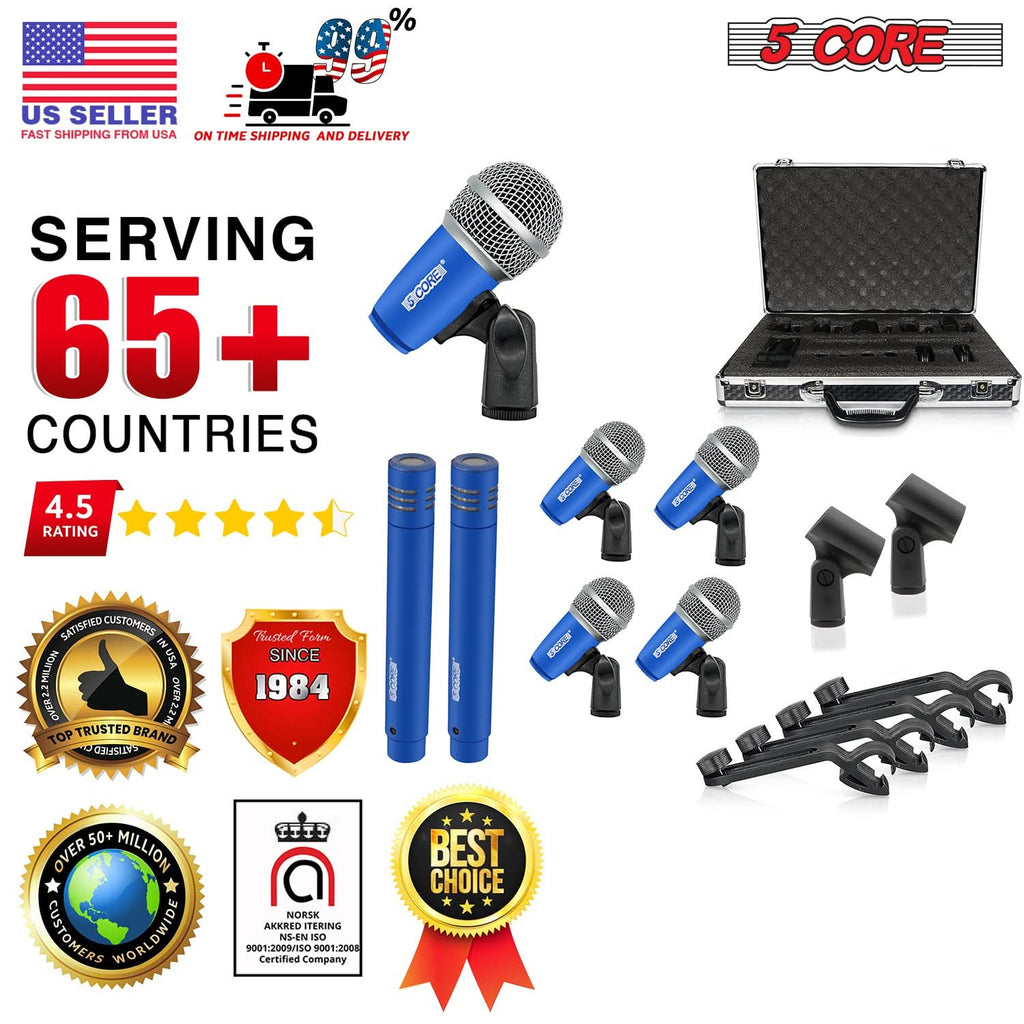 5Core Drum Mic Kit 7 Pcs Kick BassTom Snare Dynamic Mics Instrument