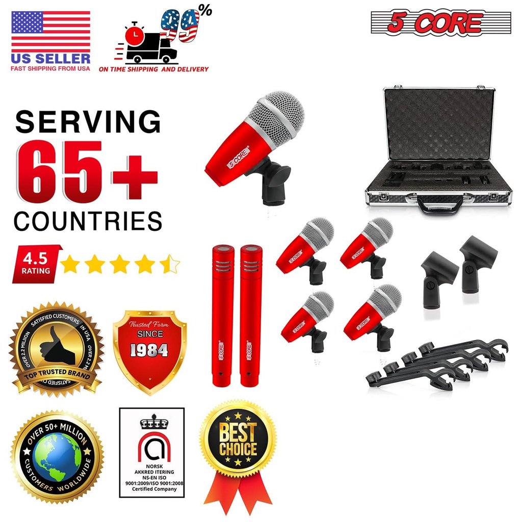 5Core Drum Mic Kit 7 Pcs Kick BassTom Snare Dynamic Mics Instrument