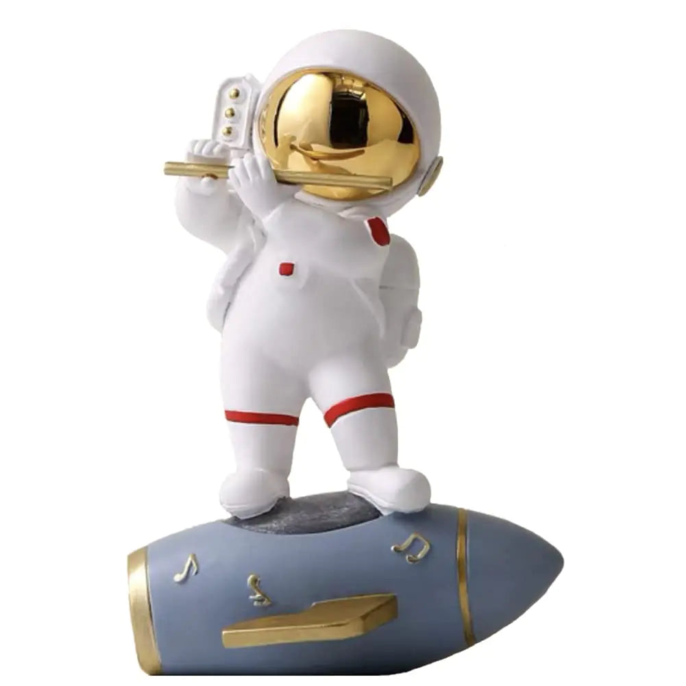 Paimuni Resin Astronaut Figurine Gold Flute Spaceman Statue for Desktop Bookshelf Office Living Room