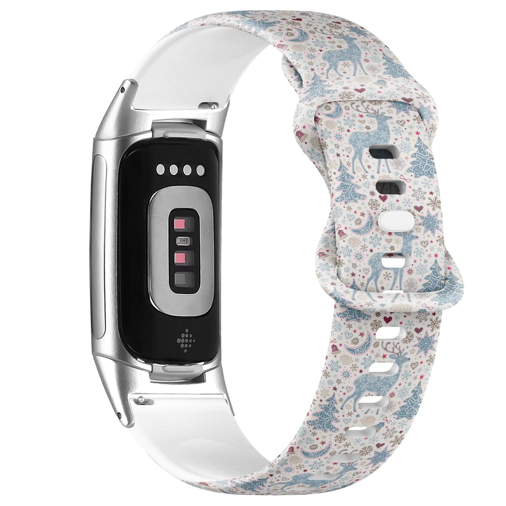 Compatible with Fitbit Charge 5 / Fitbit Charge 6 Soft Silicone Watch Band (Christmas Deer) Soft Sports Strap Bracelet Wristband for Women Men
