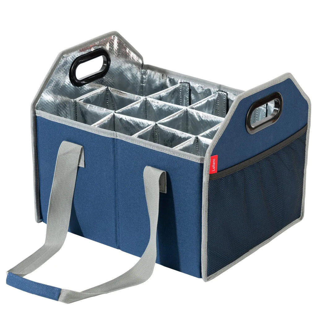 LUILANC Bottle Wine Carrier Collapsible 12 Bottle Storage Box Reusable Portable Wine Bottle Carrier Case for Tote Bag Moving Vacation Bottle Caddy Grocery Shopping Wine Tasting Accessory (Blue)