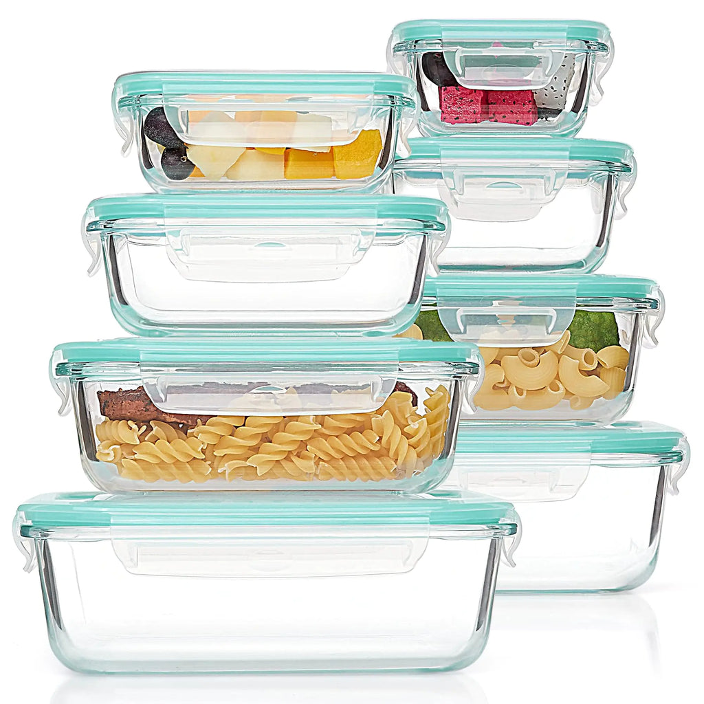Vtopmart 8 Pack Glass Food Storage Containers  Meal Prep  Airtight Bento Boxes with Leak Proof Locking Lids for Microwave Oven Freezer and Dishwasher BPA Free