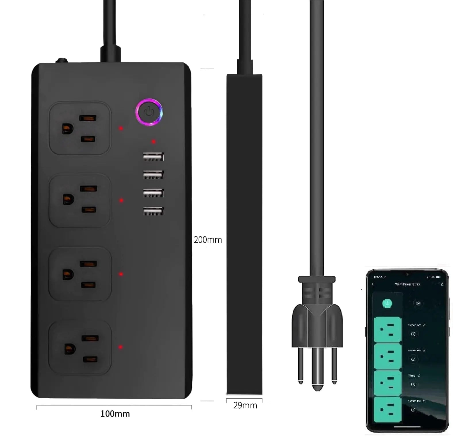 Smart Power Strip with USB Ports XENON ZigBee Extension Cord Compatible with Alexa Google Home Support Voice Control Set Schedules and Timers (Black)