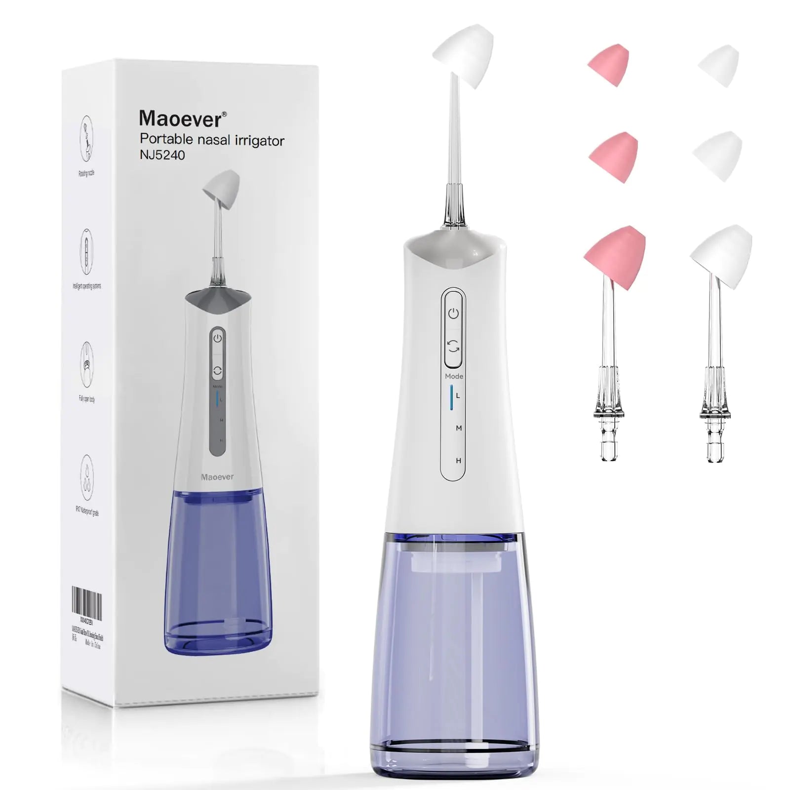 MAOEVER Cordless Nasal Irrigation System - Electric Neti Pot Sinus Rinse Machine for Nasal Care Nose Cleaner Device with 6 Extra Soft Tips Suitable for Adult and Kid Nasal Wash & Spray