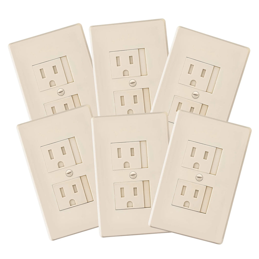 6-Pack Self-Closing Babyproof Outlet Covers - an Alternative to Wall Socket Plugs for Child Proofing Standard Outlets (1 Screw) Beige